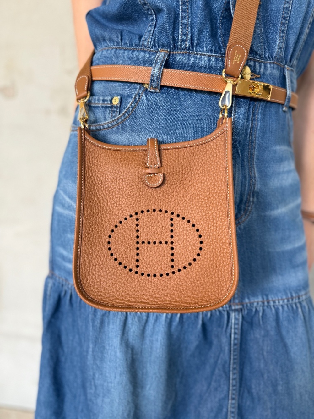 HERMES Mini Evelyne TPM 16 Gold on Gold Leather Crossbody Bag New